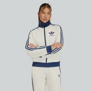RARE women’s Adidas original knit classic track jacket top off white XL